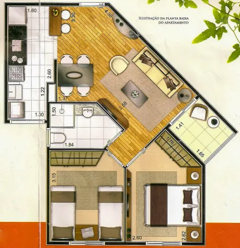 Apartamento com 2 quartos no Condomínio Parque das Arvores, 49m² - Jardim Parque Residencial, Rio Claro/SP